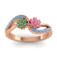 Pink Tourmaline Fashion Ring In 14K Rose Gold With Emerald And Swiss Blue Topaz – Prabadara Simple Ring