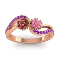 Pink Tourmaline Fashion Ring In 18K Rose Gold With Ruby And Amethyst – Prabadara Simple Ring