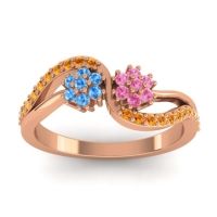 Pink Tourmaline Fashion Ring In 18K Rose Gold With Swiss Blue Topaz And Citrine – Prabadara Simple Ring