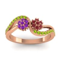 Ruby Fashion Ring In 18K Rose Gold With Amethyst And Peridot – Prabadara Simple Ring