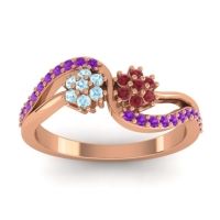 Ruby Fashion Ring In 18K Rose Gold With Aquamarine And Amethyst – Prabadara Simple Ring
