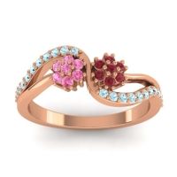 Ruby Fashion Ring In 14K Rose Gold With Pink Tourmaline And Aquamarine – Prabadara Simple Ring