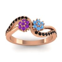Swiss Blue Topaz Fashion Ring In 18K Rose Gold With Amethyst And Black Onyx – Prabadara Simple Ring
