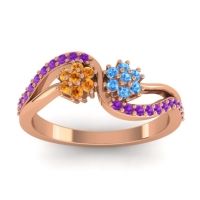 Swiss Blue Topaz Fashion Ring In 18K Rose Gold With Citrine And Amethyst – Prabadara Simple Ring
