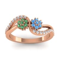 Swiss Blue Topaz Fashion Ring In 14K Rose Gold With Emerald And Lab Diamond – Prabadara Simple Ring