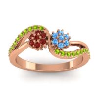 Swiss Blue Topaz Fashion Ring In 18K Rose Gold With Garnet And Peridot – Prabadara Simple Ring