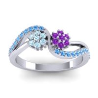 Amethyst Fashion Ring In 18k White Gold With Aquamarine And Swiss Blue Topaz – Prabadara Simple Ring