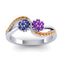 Amethyst Fashion Ring In 18k White Gold With Blue Sapphire And Citrine – Prabadara Simple Ring
