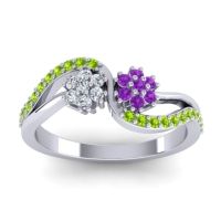 Amethyst Fashion Ring In 18k White Gold With Diamond And Peridot – Prabadara Simple Ring