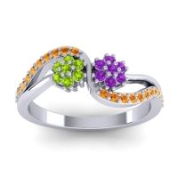Amethyst Fashion Ring In 18k White Gold With Peridot And Citrine – Prabadara Simple Ring