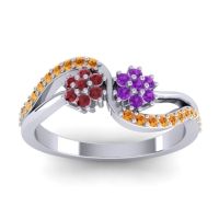 Amethyst Fashion Ring In 18k White Gold With Ruby And Citrine – Prabadara Simple Ring