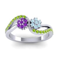 Aquamarine Fashion Ring In 18k White Gold With Amethyst And Peridot – Prabadara Simple Ring