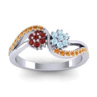 Aquamarine Fashion Ring In 18k White Gold With Garnet And Citrine – Prabadara Simple Ring