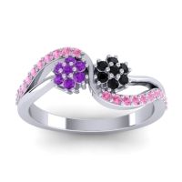 Black Onyx Fashion Ring In 18k White Gold With Amethyst And Pink Tourmaline – Prabadara Simple Ring