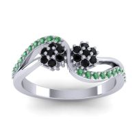 Black Onyx Fashion Ring In 14k White Gold With Emerald – Prabadara Simple Ring