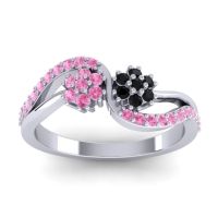 Black Onyx Fashion Ring In 18k White Gold With Pink Tourmaline – Prabadara Simple Ring