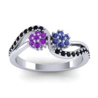 Blue Sapphire Fashion Ring In 18k White Gold With Amethyst And Black Onyx – Prabadara Simple Ring