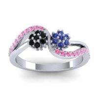 Blue Sapphire Fashion Ring In 18k White Gold With Black Onyx And Pink Tourmaline – Prabadara Simple Ring