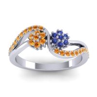 Blue Sapphire Fashion Ring In Platinum With Citrine – Prabadara Simple Ring