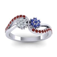 Blue Sapphire Fashion Ring In 18k White Gold With Diamond And Garnet – Prabadara Simple Ring