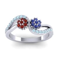 Blue Sapphire Fashion Ring In 14k White Gold With Garnet And Aquamarine – Prabadara Simple Ring