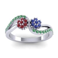 Blue Sapphire Fashion Ring In 14k White Gold With Ruby And Emerald – Prabadara Simple Ring