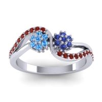 Blue Sapphire Fashion Ring In 18k White Gold With Swiss Blue Topaz And Garnet – Prabadara Simple Ring