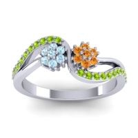 Citrine Fashion Ring In 18k White Gold With Aquamarine And Peridot – Prabadara Simple Ring