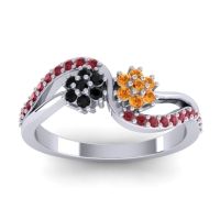 Citrine Fashion Ring In 18k White Gold With Black Onyx And Ruby – Prabadara Simple Ring