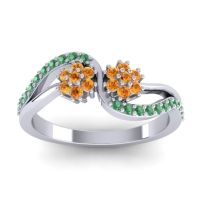 Citrine Fashion Ring In 14k White Gold With Emerald – Prabadara Simple Ring