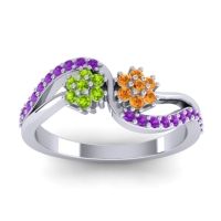 Citrine Fashion Ring In 18k White Gold With Peridot And Amethyst – Prabadara Simple Ring