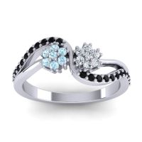 Lab Diamond Fashion Ring In 18k White Gold With Aquamarine And Black Onyx – Prabadara Simple Ring