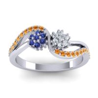 Diamond Fashion Ring In 18k White Gold With Blue Sapphire And Citrine – Prabadara Simple Ring