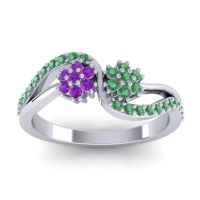 Emerald Fashion Ring In 14k White Gold With Amethyst – Prabadara Simple Ring