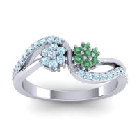Emerald Fashion Ring In 14k White Gold With Aquamarine – Prabadara Simple Ring