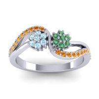 Emerald Fashion Ring In 14k White Gold With Aquamarine And Citrine – Prabadara Simple Ring