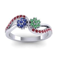 Emerald Fashion Ring In 14k White Gold With Blue Sapphire And Ruby – Prabadara Simple Ring