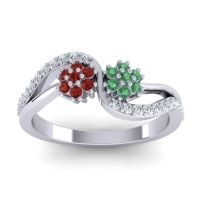 Emerald Fashion Ring In 14k White Gold With Garnet And Lab Diamond – Prabadara Simple Ring