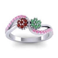 Emerald Fashion Ring In 14k White Gold With Garnet And Pink Tourmaline – Prabadara Simple Ring
