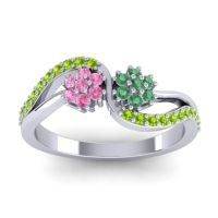 Emerald Fashion Ring In 14k White Gold With Pink Tourmaline And Peridot – Prabadara Simple Ring