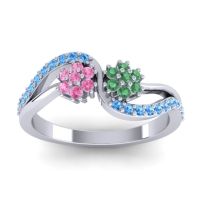 Emerald Fashion Ring In 14k White Gold With Pink Tourmaline And Swiss Blue Topaz – Prabadara Simple Ring