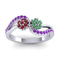 Emerald Fashion Ring In 14k White Gold With Ruby And Amethyst – Prabadara Simple Ring