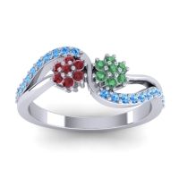 Emerald Fashion Ring In 14k White Gold With Ruby And Swiss Blue Topaz – Prabadara Simple Ring