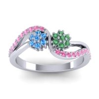 Emerald Fashion Ring In 14k White Gold With Swiss Blue Topaz And Pink Tourmaline – Prabadara Simple Ring