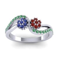 Garnet Fashion Ring In 14k White Gold With Blue Sapphire And Emerald – Prabadara Simple Ring