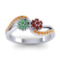 Garnet Fashion Ring In 14k White Gold With Emerald And Citrine – Prabadara Simple Ring