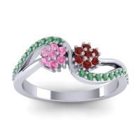Garnet Fashion Ring In 14k White Gold With Pink Tourmaline And Emerald – Prabadara Simple Ring