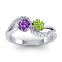Peridot Fashion Ring In 14k White Gold With Amethyst And Lab Diamond – Prabadara Simple Ring