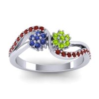 Peridot Fashion Ring In 18k White Gold With Blue Sapphire And Garnet – Prabadara Simple Ring