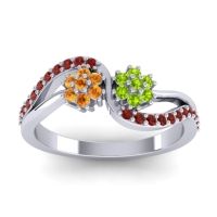 Peridot Fashion Ring In Platinum With Citrine And Garnet – Prabadara Simple Ring